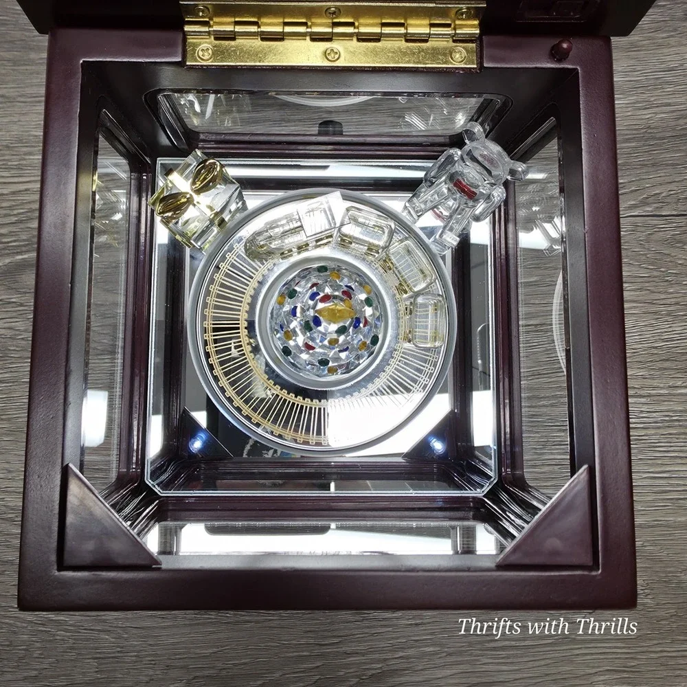 Vintage Crystal Showcase Holiday Music Box With Moving Train, Music, And Lights